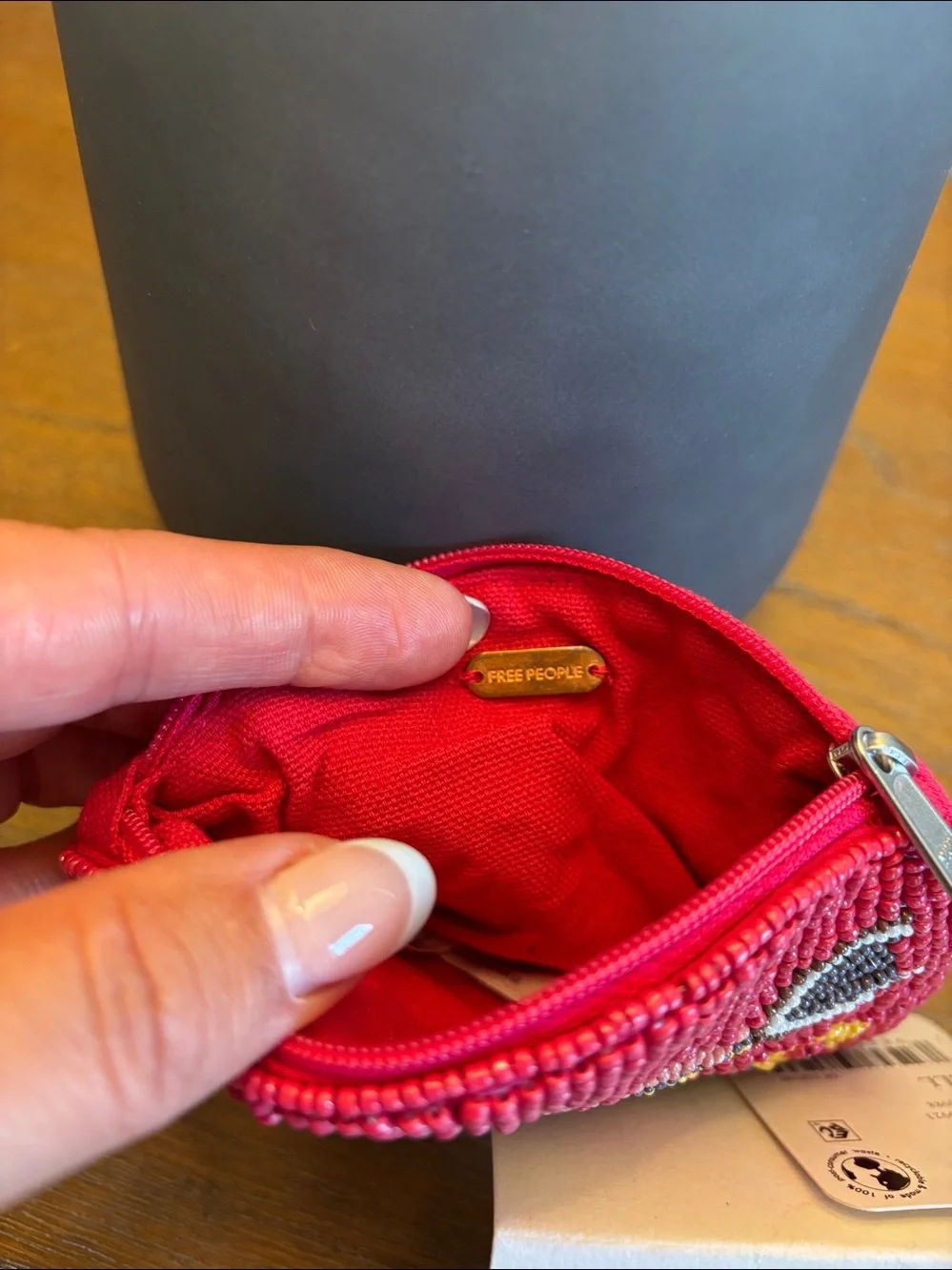 NWT Free People Gone Fishing Beaded Wallet in Coral